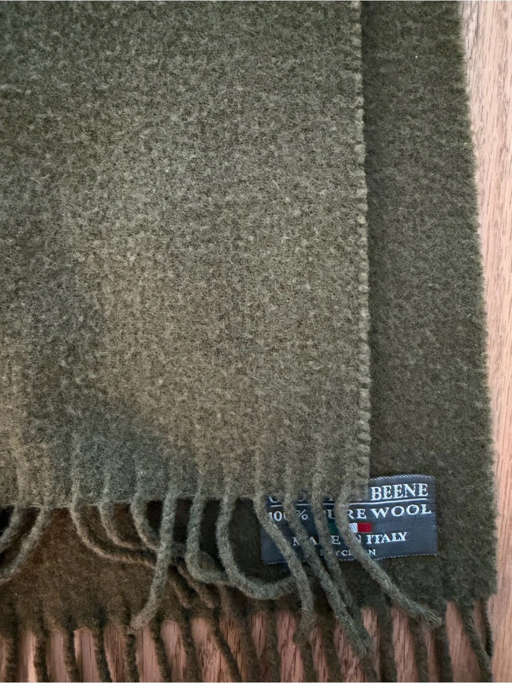 Geoffrey Beene Olive Green Solid Wool Fringe Woven Rectangle Scarf Women